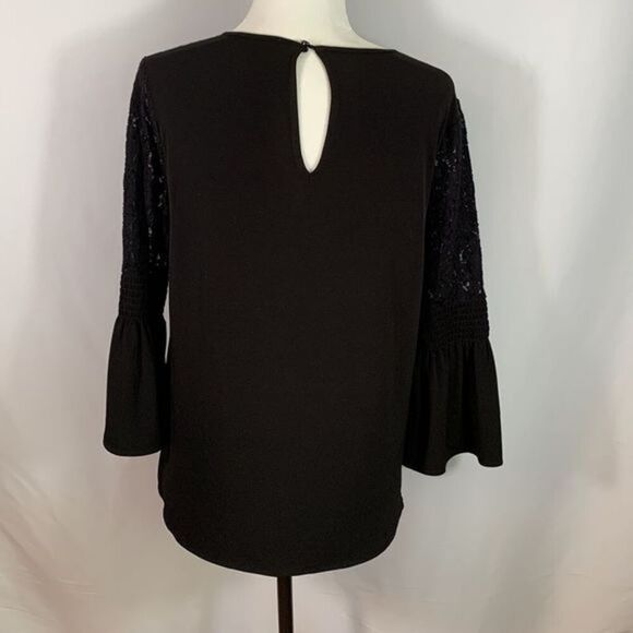 MICHAEL Michael Kors Black Lace Bell Sleeve Dressy Top Shirt - Picture 5 of 8